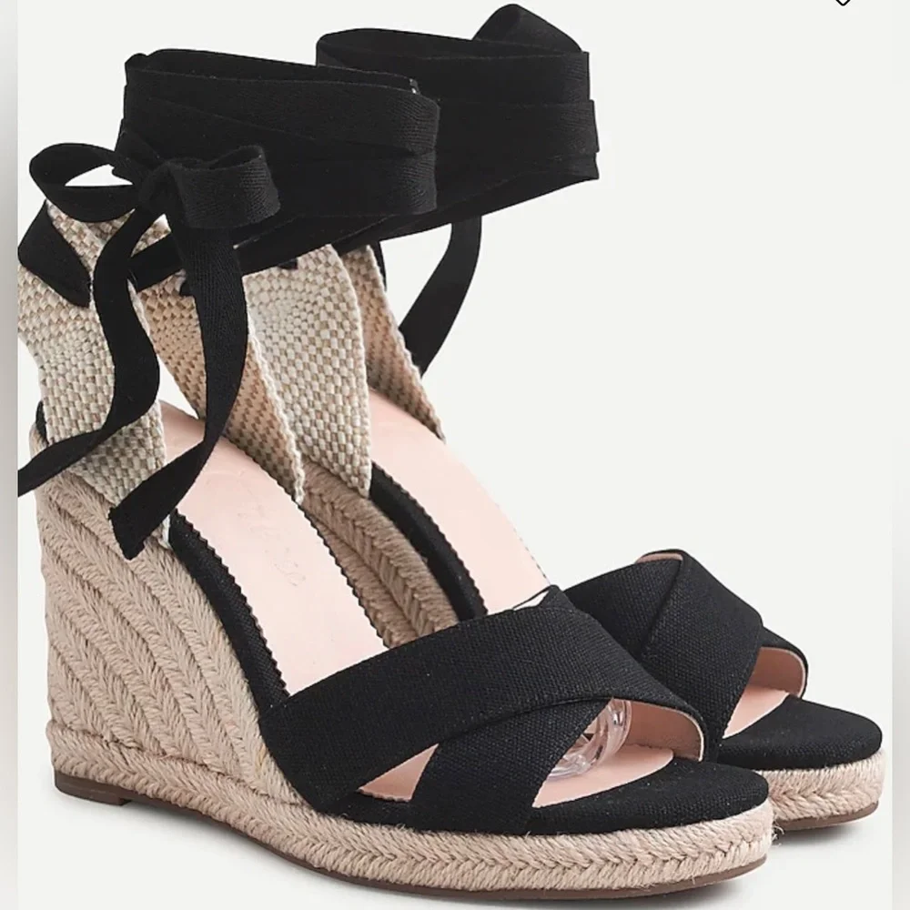 J. Crew Canvas Lace Up Espadrille Wedges